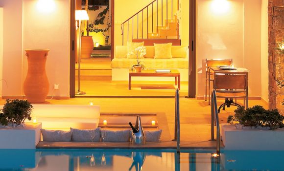 AMIRANDES CRETA VILLA WITH COURTYARD WITH SEA VIEW & PRIVATE HEATED POOL